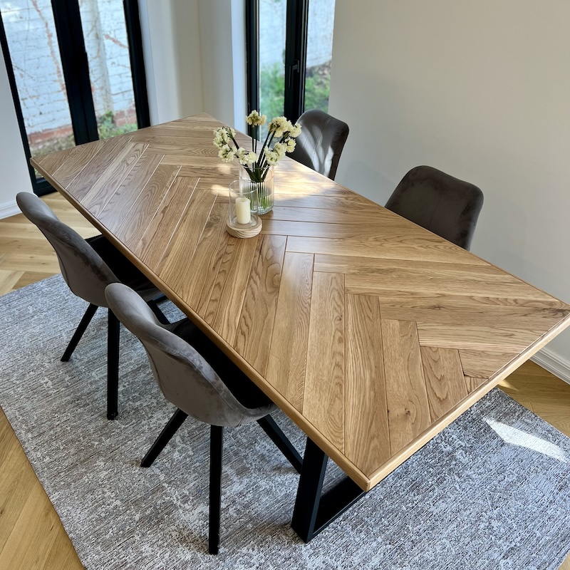 French Oak Herringbone Dining Table image 1