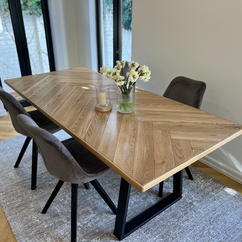 French Oak Herringbone Dining Table image 2