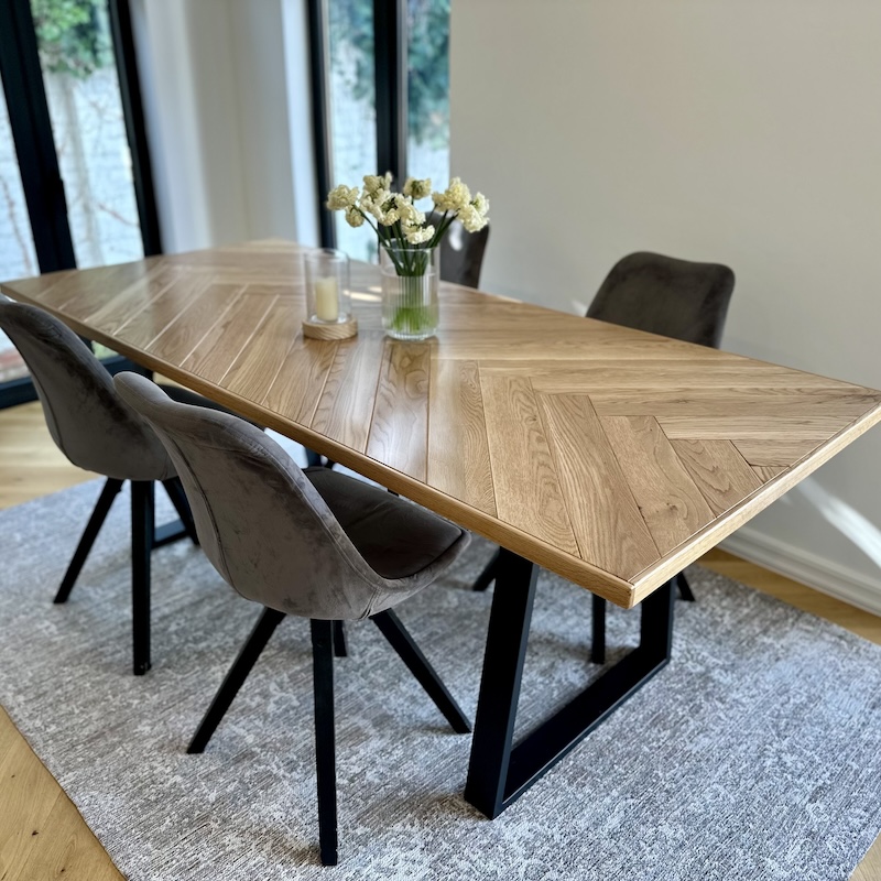 French Oak Herringbone Dining Table image 4